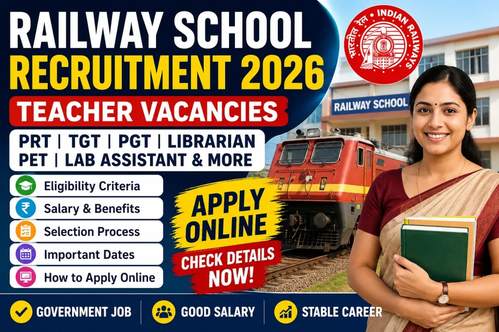 Railway School Recruitment 2026 – Apply Online for PRT, TGT, PGT and Other Teaching Posts.